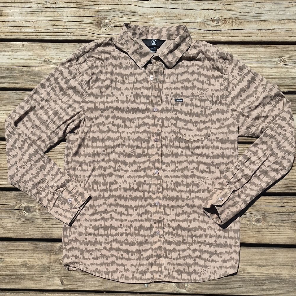 Volcom Taupe Patterned Button Down Shirt